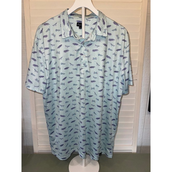 Bryan Co Other - Bryan Co Polo Shirt Mens 2XL Blue Crab Shrimp Fishing Fly Performance Stretch